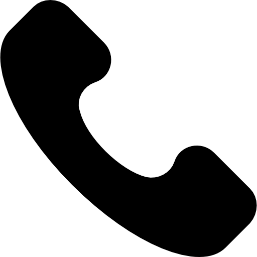A black silhouette of a classic telephone handset, slightly curved, often used as an icon to represent phone calls or telecommunication.